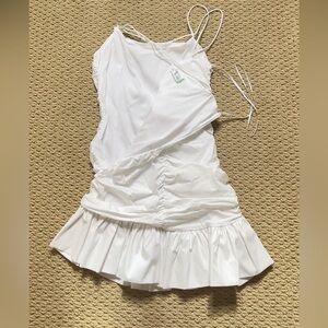 White Ruched Spaghetti Strap Dress